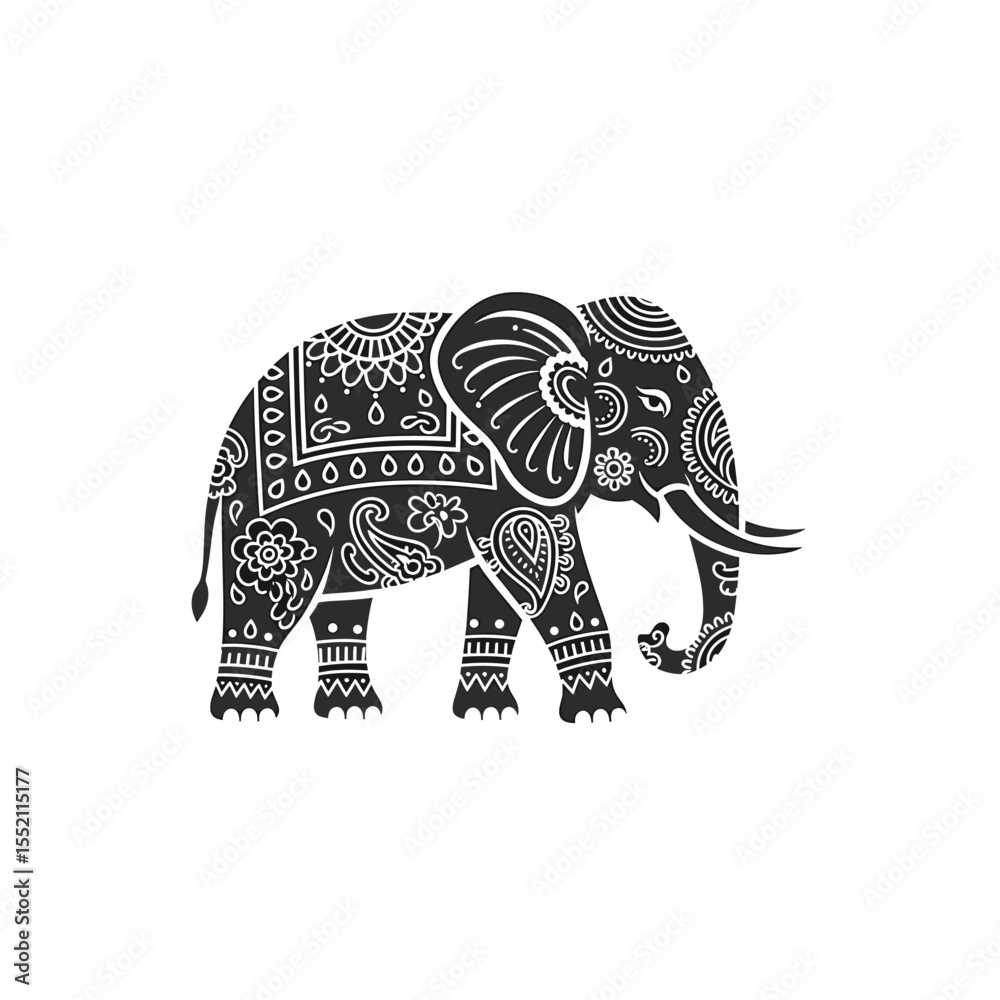 Fototapeta premium A detailed black and white illustration of an ornate elephant.