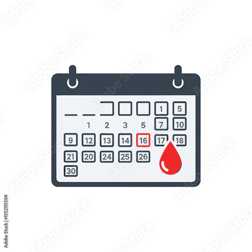 Calendar icon with a red blood drop highlighting a specific date, likely for menstrual cycle tracking.