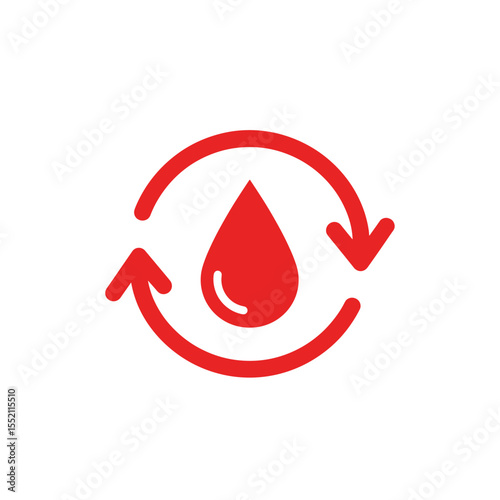 Red droplet recycling symbol; circular arrows indicate continuous water renewal.