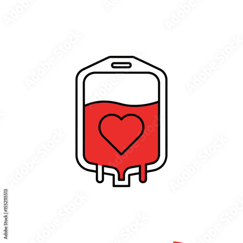 Blood donation bag with heart, symbolizing life-giving generosity.