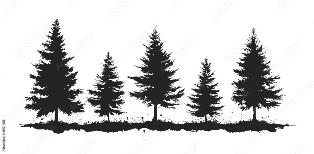 Obraz premium Black and White Forest Landscape with Ink Splatter Effect Vector Illustration