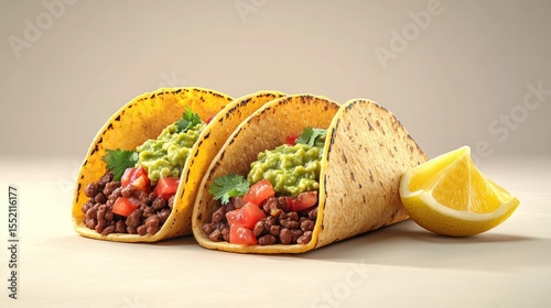 Colorful taco set poster mockup with salsa guacamole and lemon wedges