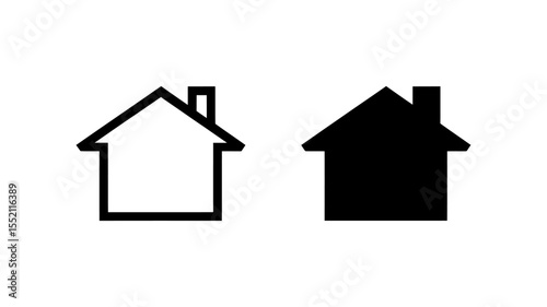 House outline and solid vector icons isolated on white background