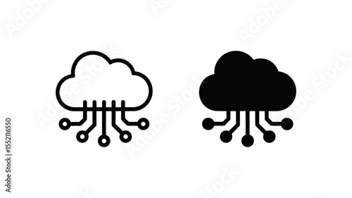 Cloud computing symbol outline and solid vector icons