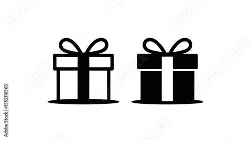 Two gift boxes outline and solid vector icons