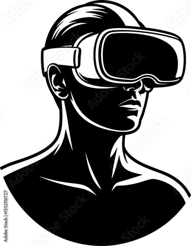 Abstract person in virtual reality headset concept, ideal for technology, gaming, and digital future designs