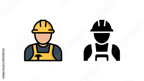 Construction worker outline and solid vector icons