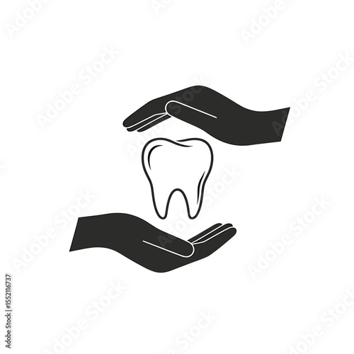 Hands protecting a tooth, symbolizing dental care and oral health.