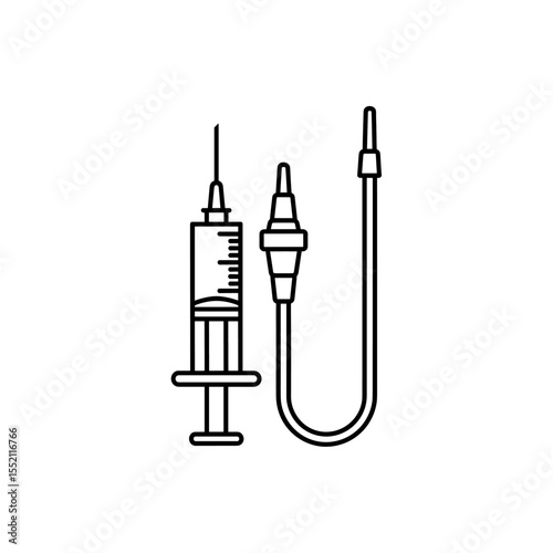 Medical syringe and intravenous tubing illustration.