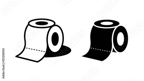 Two toilet paper rolls one white outline and one black silhouette icon
