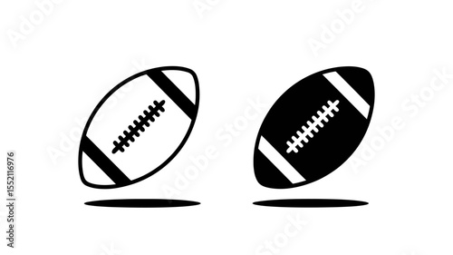 American Football Ball Outline and Solid Vector Icons - Sport Game Symbol