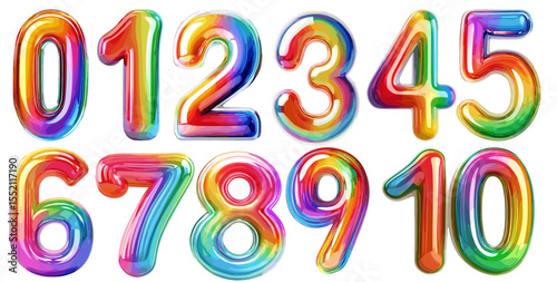 Colorful liquid numbers from zero to ten in rainbow effect  
