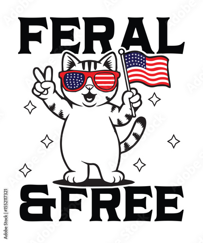 Feral But Free Funny Raccoon 4th of July Design with American Flag – Stay Trashy America Patriotic Raccoon Art for Tall Tumbler Wraps Vertical Posters and Apparel