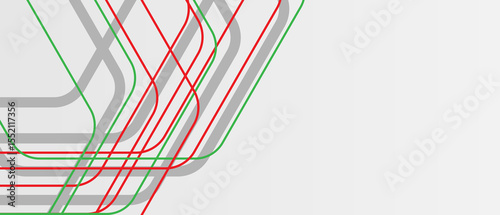 White modern geometric abstract background with red and green lines