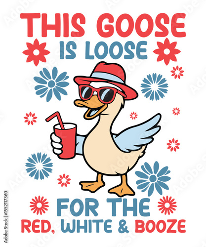 Funny Retro 4th of July Goose Design Red White Boozy Patriotic Artwork for Shirts Mugs and Sublimation Projects