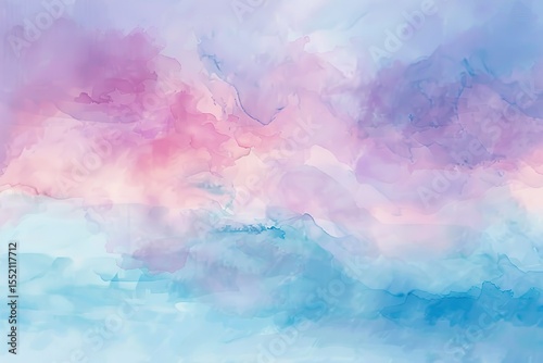 Watercolor painting with blended pastel hues of pink purple and blue creating soft lines