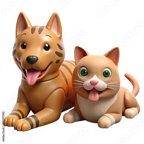 Cartoon dog and cat together isolated on transparent background