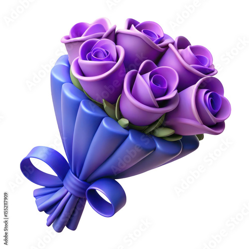 Bouquet of purple roses with ribbon isolated on transparent background