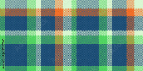 Vibrant plaid textile pattern in teal, green, orange  beige. Perfect for fashion, home decor, or website backgrounds.