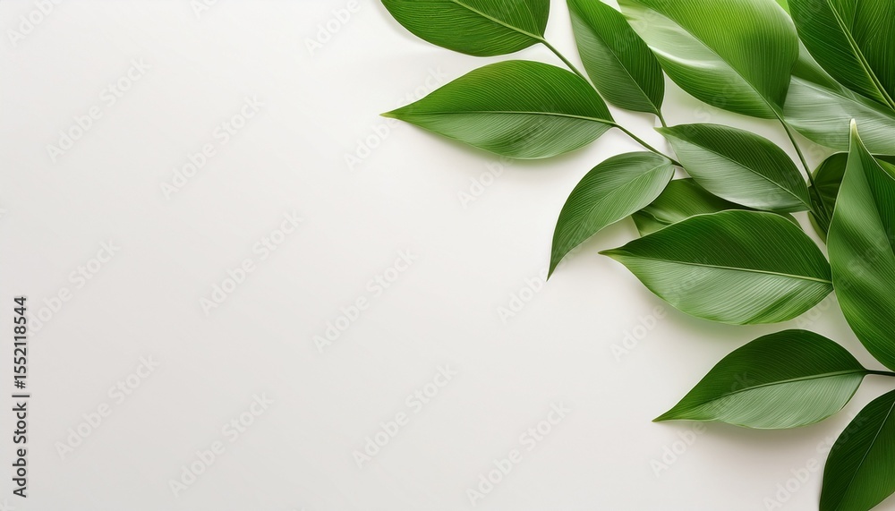 Fototapeta premium minimalist green leaf banner clean white background stock photo