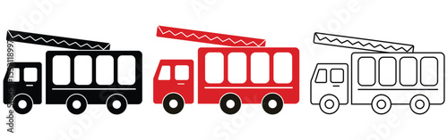 Fire engine icon vector design. Fire truck icon symbol design, Silhouette of fire truck engine vector illustration.
