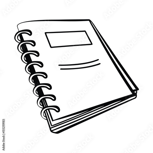 Bound notebook showing spiral binding with a text box and two lines on transparent backdrop