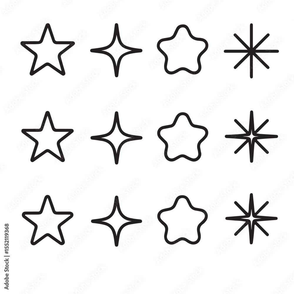 Fototapeta premium Set of line art stars 