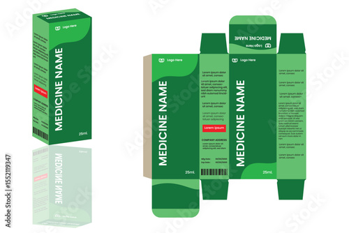 Medicine Packet Design. Packaging template for medicine, eye drop, syrup. Box packaging die cut template design. Box design vector illustration.	