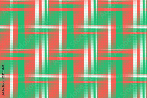 Classic plaid pattern background. Seamless textile design with intersecting lines in green, red, and neutral tones. Perfect for fashion, holiday, or retro themes.