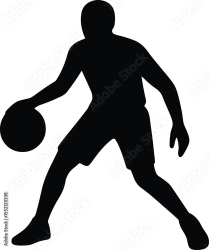 Silhouette of basketball player dribbling the ball action Vector Illustration