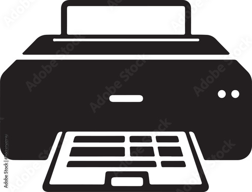 Simple Print Icon In Flat Vector Silhouette On White