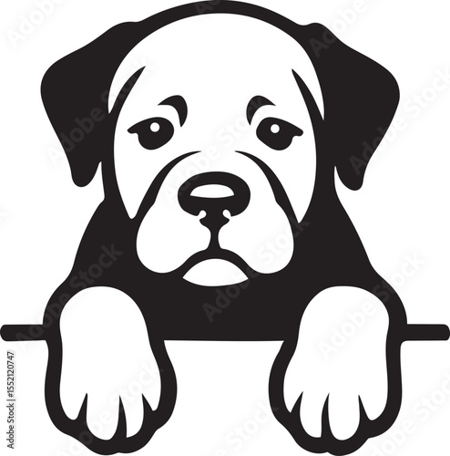 Puppy peeking out cute black and white, Adorable pet dog illustration for design