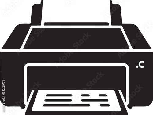 Minimal Paper Printer Silhouette Icon Vector On White Background