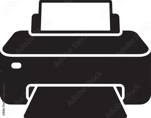 Black Office Printer Vector Icon In Flat Silhouette Style
