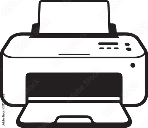 Minimal Printer Symbol In Bold Black Vector Silhouette