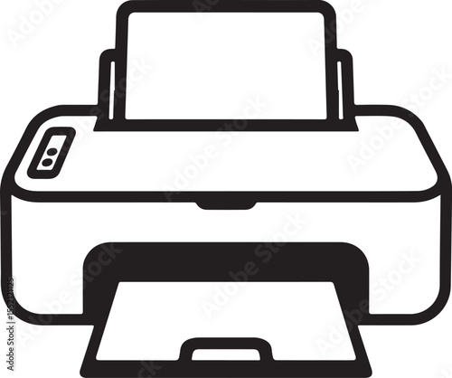 High-Contrast Printer Outline Icon Vector In Flat Silhouette Style