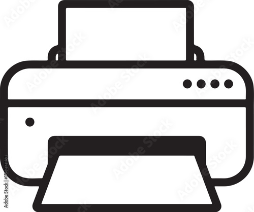 Flat Office Printer Outline Icon In Solid Black Silhouette