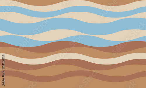 Abstract wavy stripes in calming earth tones and sky blue create a serene, minimalist design.  Perfect for website backgrounds, social media, or print projects needing a tranquil, modern aesthetic.