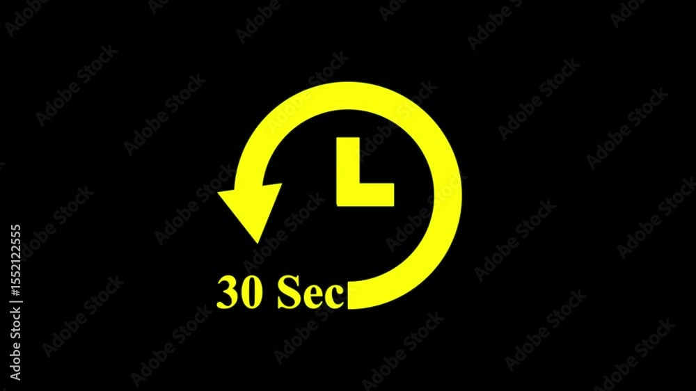 animated timer icon with 30 second rotation effect, abstract  timer  icon  animation of 30 second . clock arrow  animation of 30 second remainder.