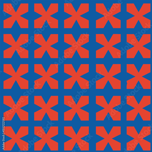 Seamless red and white star geometric pattern with vintage textile texture