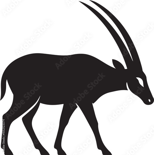 Oryx antelope silhouette standing black art, Elegant wildlife sketch for safari themes