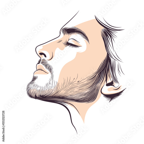 Side profile of serene man with beard in minimalist illustration