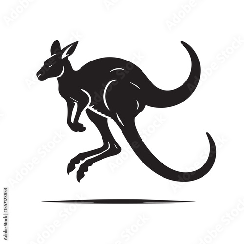 Black Kangaroo hopping Silhouette Vector, High Quality Illustration on White Background