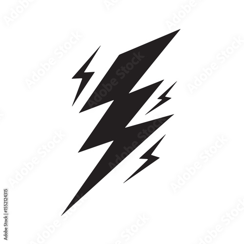 Black Lightning bolt Silhouette Vector, High Quality Illustration on White Background