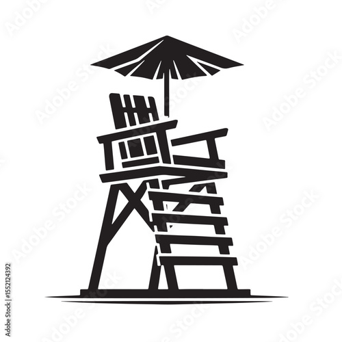 Black Lifeguard Chair  Silhouette Vector, High Quality Illustration on White Background