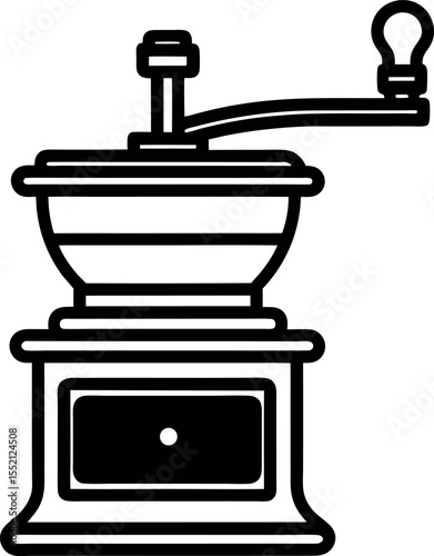 Vintage coffee grinder outline drawing black and white silhouette vector illustration