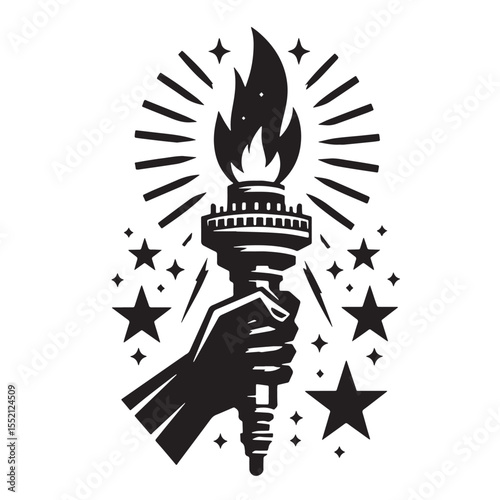 Black Liberty torch and star combo Silhouette Vector, High Quality Illustration on White Background