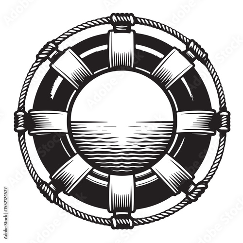 Black Lifebuoy Silhouette Vector, High Quality Illustration on White Background