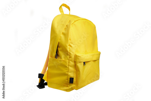 Yellow backpack side view isolated on white background