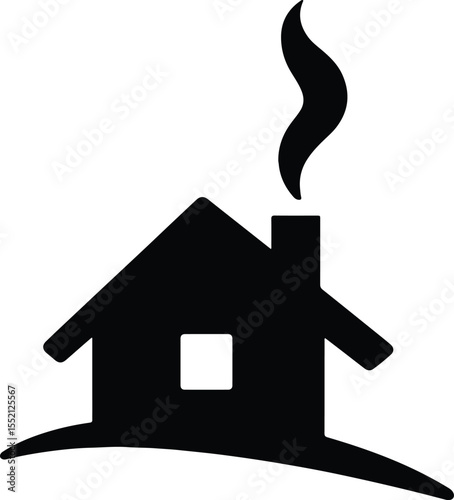 Silhouette Simple house with chimney smoke Vector Illustration